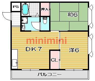 大塚チェリーハイツ12(2DK/3階)の間取り写真