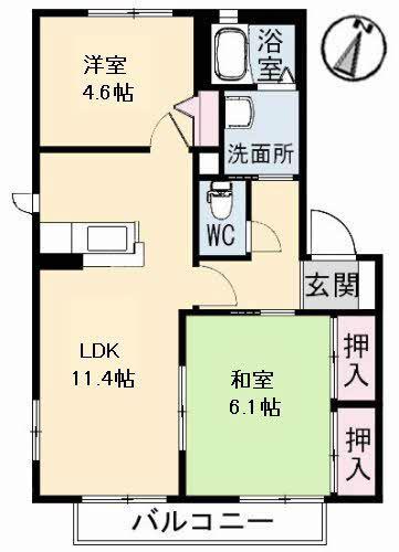 エンジェルハイツ A棟(2LDK/1階)の間取り写真