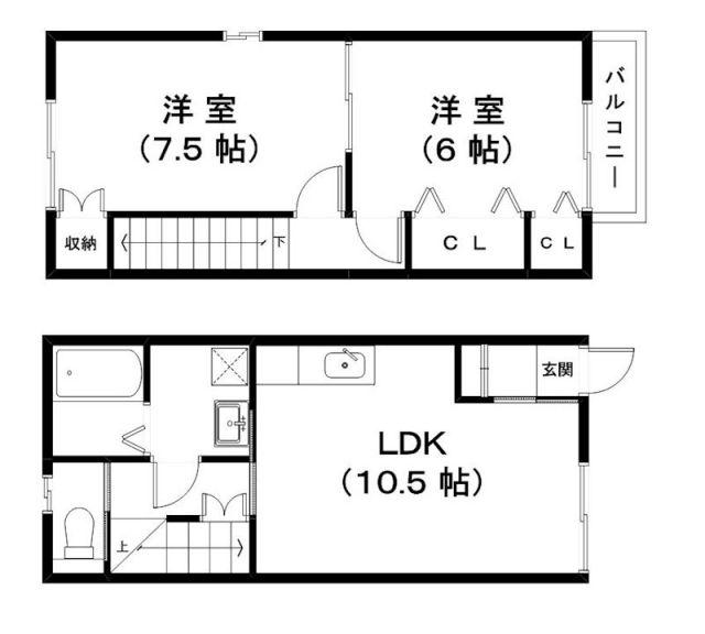 E-HOUSE西本郷町(2LDK/1階)の間取り写真