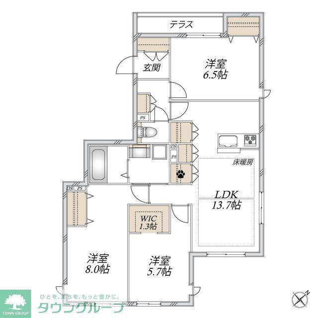 JUMEAUX 北館(3LDK/1階)の間取り写真