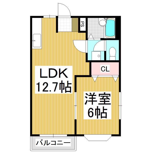 エルディム花水木西棟(1LDK/2階)の間取り写真