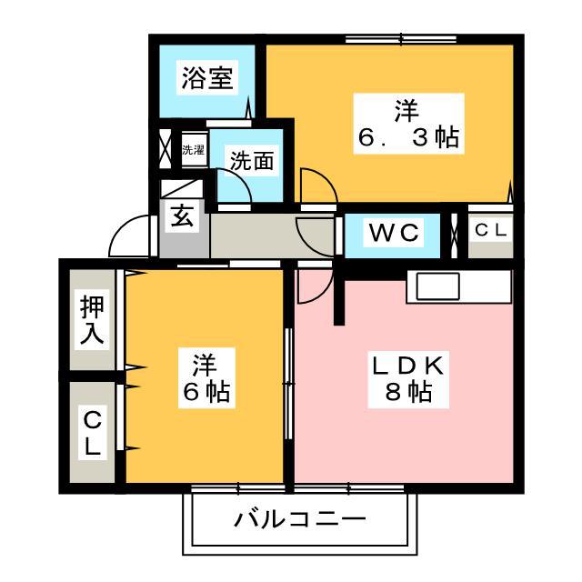 プレミールボヌールD棟(2DK/2階)の間取り写真