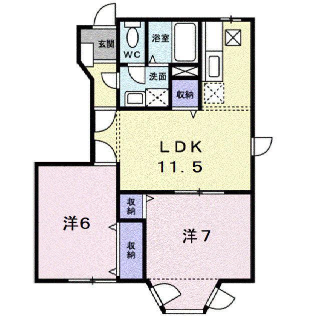 ファミール清水ケ丘(2LDK/1階)の間取り写真