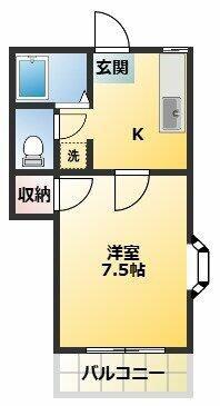 ハイツ小日向(1K/2階)の間取り写真