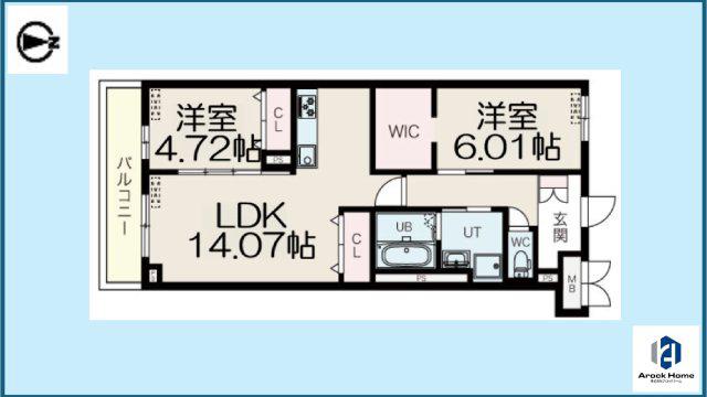 ロビニア若草(2LDK/3階)の間取り写真
