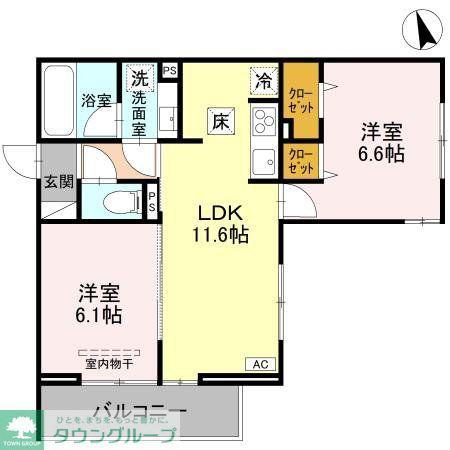 TORISIA新河岸(2LDK/2階)の間取り写真