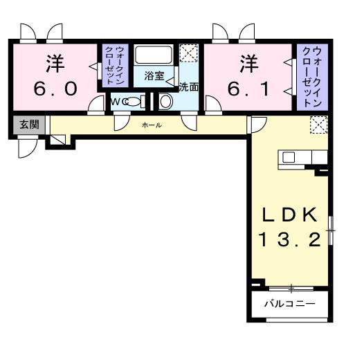 富雄元町1丁目アパート(2LDK/2階)の間取り写真