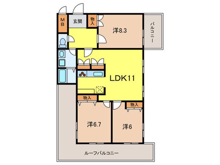 大谷町アネックス(3LDK/6階)の間取り写真