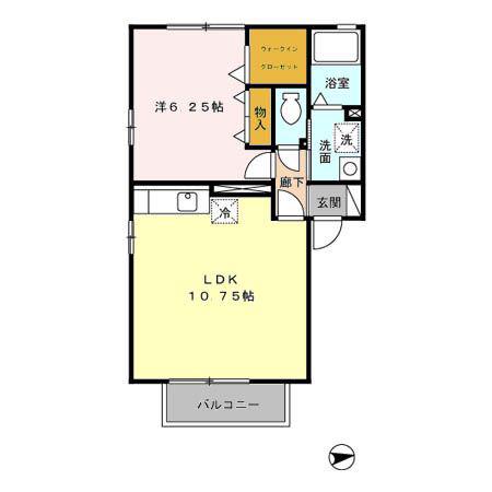 ウィルモア島崎 A棟(1LDK/2階)の間取り写真