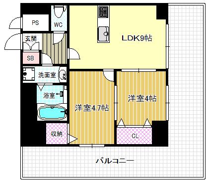 トレヴァンス梅田(2DK/5階)の間取り写真