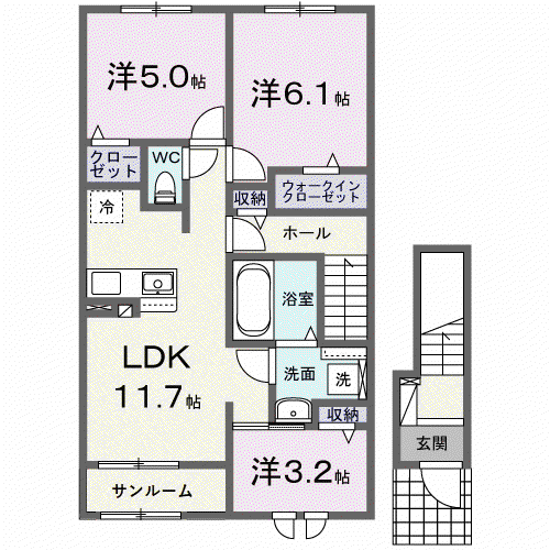 アンソレイエ高浜I(2LDK/1階)の間取り写真