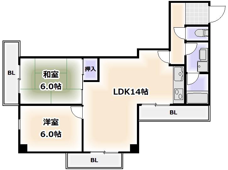 ベルンガーデン東平(2LDK/3階)の間取り写真