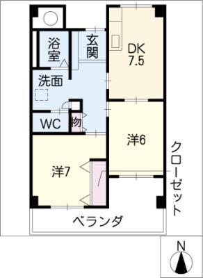 LIVABLE CLOVER(2DK/2階)の間取り写真