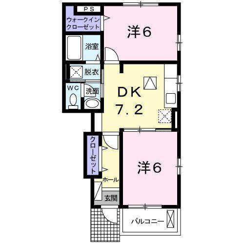 ソレイユS(2DK/1階)の間取り写真