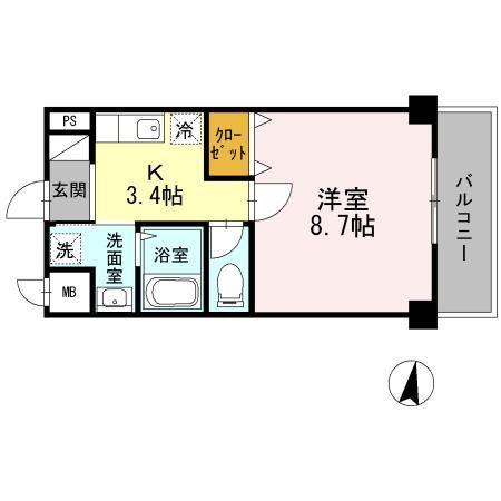 サンヒルズ(1K/3階)の間取り写真