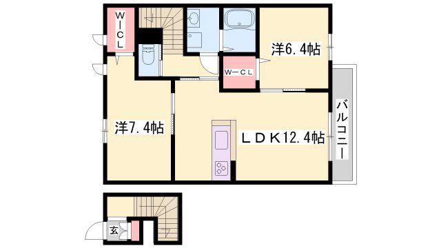 シャーメゾン鹿島(2LDK/2階)の間取り写真