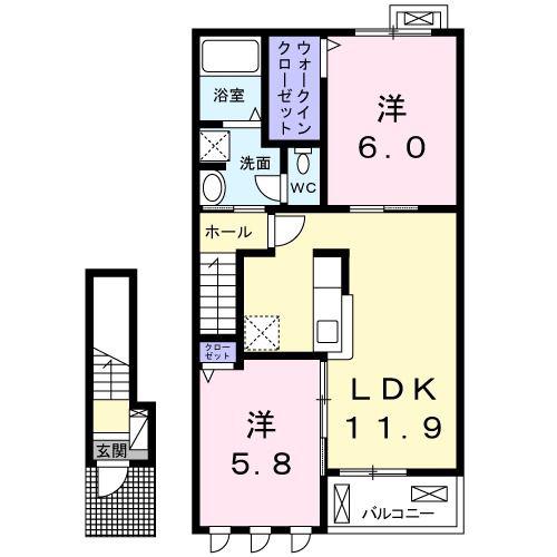 アヴェニューII(2LDK/2階)の間取り写真