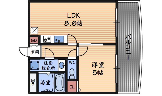 サンメゾン玉川(1LDK/6階)の間取り写真
