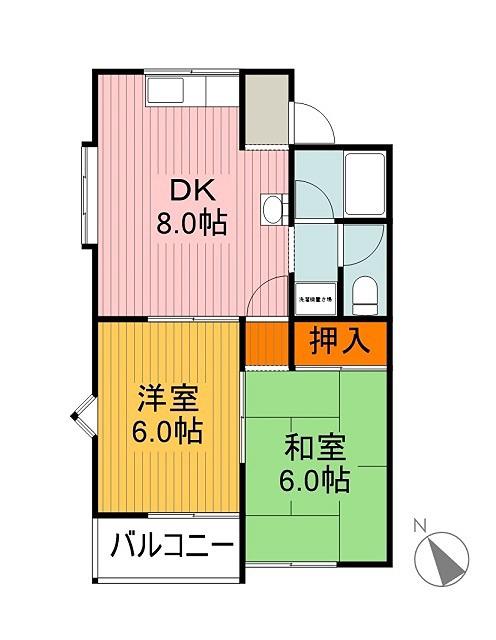 シャルム杉(2DK/2階)の間取り写真