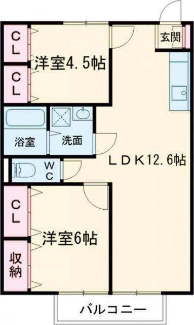 鎌田町旭ハイム(2LDK/1階)の間取り写真
