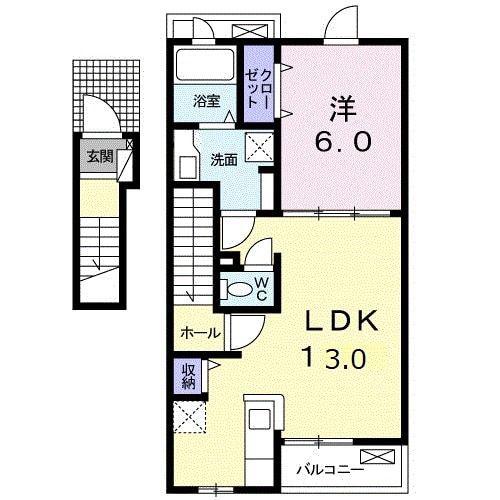 マウントオータムII(1LDK/2階)の間取り写真
