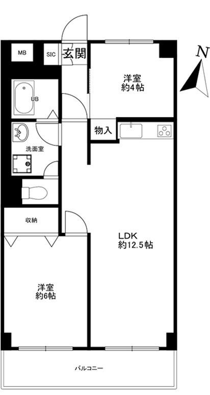 六甲北中ビル(2LDK/2階)の間取り写真