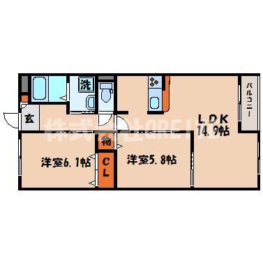トップペアー福甚NO.3(2LDK/1階)の間取り写真