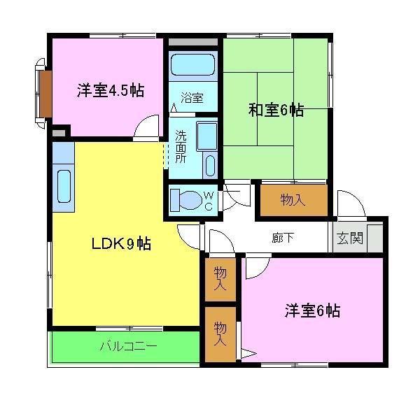 アドザックス宮崎A棟(3LDK/1階)の間取り写真