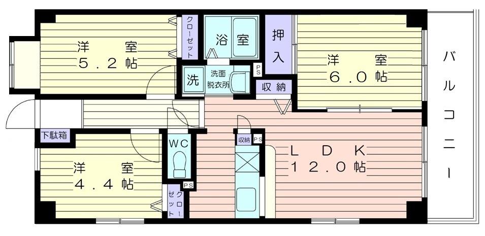 グランドヒルズ(3LDK/3階)の間取り写真