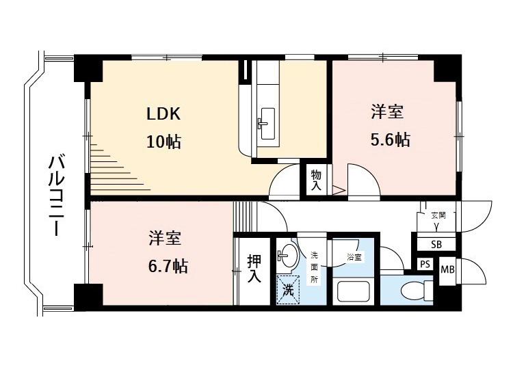 グランデスト丸山台(2LDK/4階)の間取り写真
