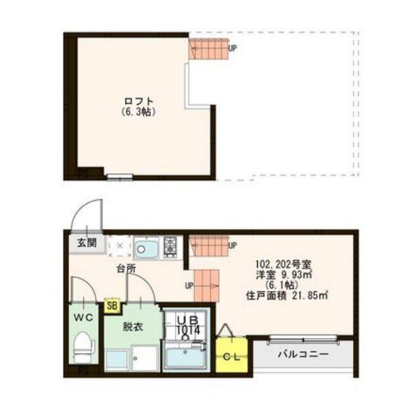 ヴィータN(1K/2階)の間取り写真