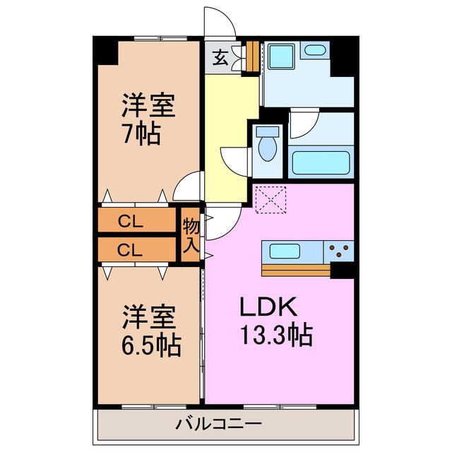 ヒルハウス大高(2LDK/1階)の間取り写真