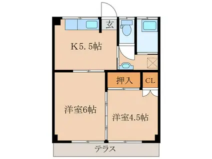 ハイツアムール(2K/1階)の間取り写真