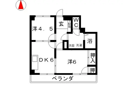 ビバリーガーデン大島A棟(2DK/2階)の間取り写真
