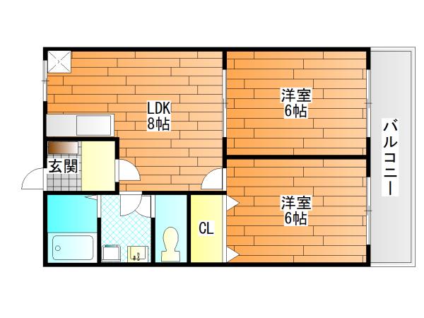 ライゼックス南恵我之荘(2LDK/1階)の間取り写真