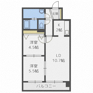 グランデルシャン34(2LDK/3階)の間取り写真
