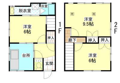 JR奥羽本線 上飯島駅 徒歩10分 2階建 築37年(3K/1階)の間取り写真