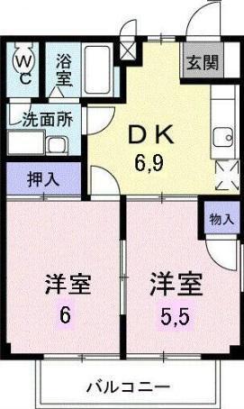 牟礼ぐらしROOM(2DK/2階)の間取り写真