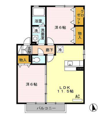 トマトヒルズ B棟(2LDK/2階)の間取り写真