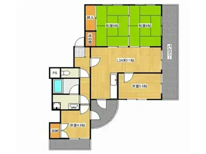 ヤマエハイツ(4LDK/1階)の間取り写真