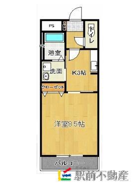 パサージュ上峰(1K/3階)の間取り写真