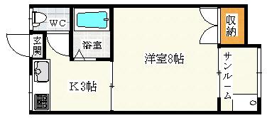 第2サンホワイト(1K/2階)の間取り写真