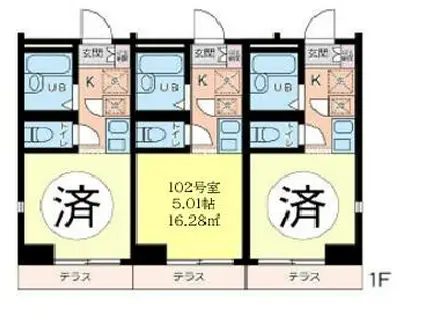 サンシーロ鶴見B(1K/1階)の間取り写真