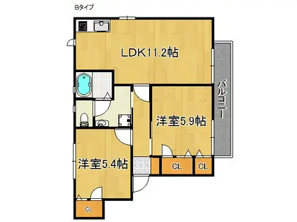 ディアス二色浜(2LDK/2階)の間取り写真