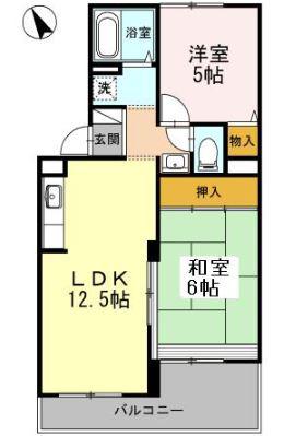 ヴァンベールしののめB棟(2LDK/2階)の間取り写真