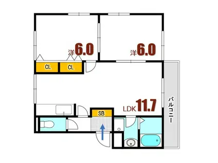 グランスエ冨永II(2LDK/2階)の間取り写真