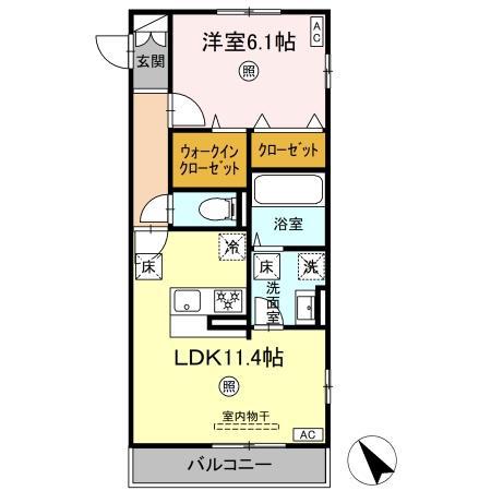 D-ROOM柊(1LDK/1階)の間取り写真