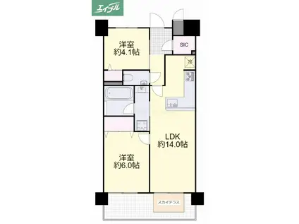 ロイヤルガーデンタワー岡山幸町(2LDK/13階)の間取り写真