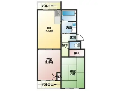 シャーンティII(2LDK/3階)の間取り写真