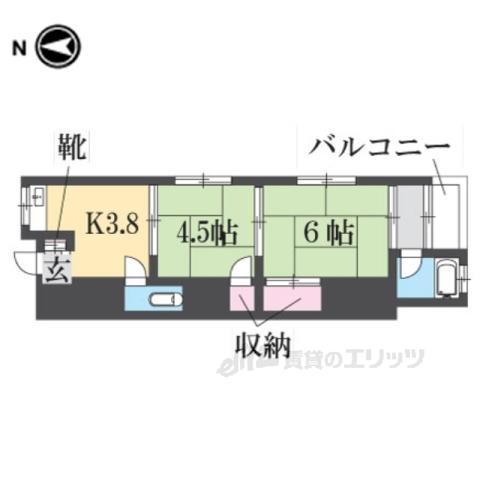 八戸ノ里文化Ⅰ(2DK/2階)の間取り写真